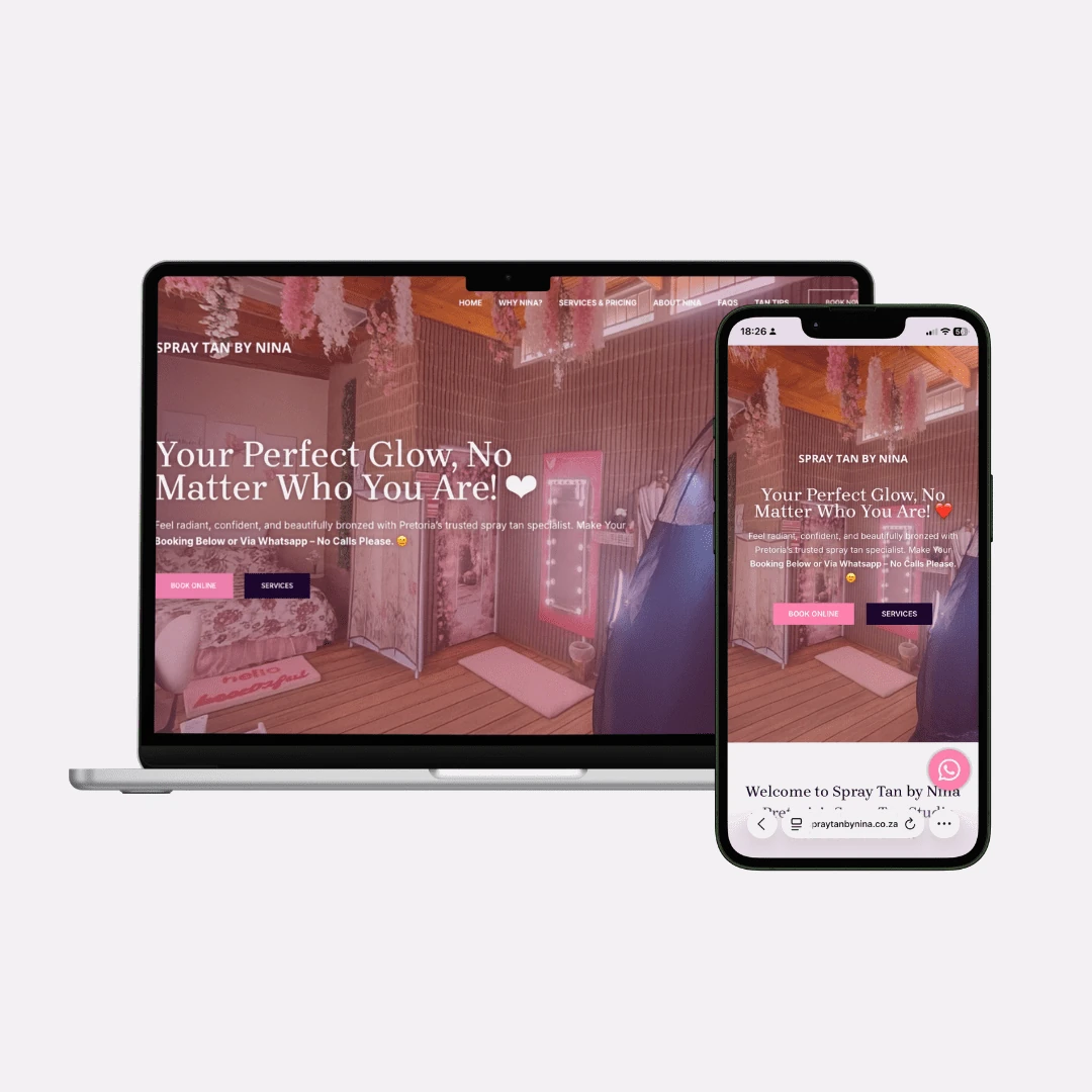 Spray Tan by Nina booking website homepage by Digitrix Media